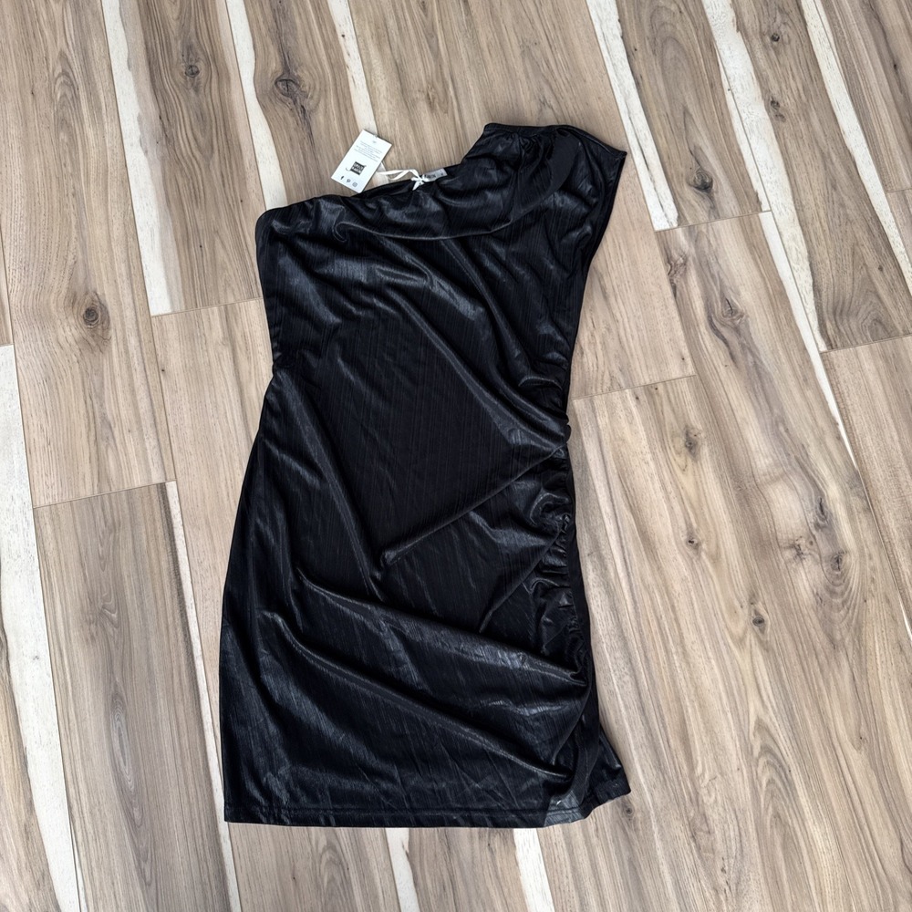 Grace Karin Womens Black One Shoulder Ruched Metallic Bodycon Cocktail Dress XL